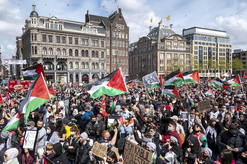 Protesters demonstrate against the ongoing conflicts between Israel and Gaza in Amsterdam, the Netherlands. EPA