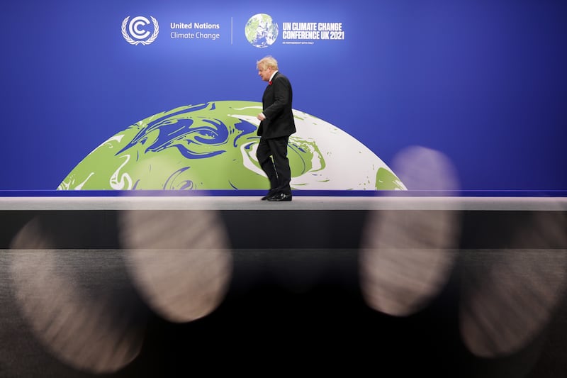 Mr Johnson prepares to receive attendees during day two of the Cop26 Summit on November 1, in Glasgow.