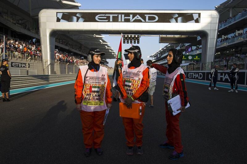 On the grid ahead of the Formula One Etihad Airways Abu Dhabi Grand Prix Yas Marina Circuit in Abu Dhabi. Christopher Pike / The National