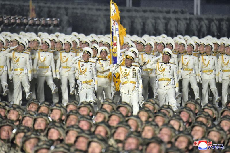 This picture taken on January 14, 2021 and released from North Korea's official Korean Central News Agency (KCNA) on January 15 shows a military parade celebrating the 8th Congress of the Workers' Party of Korea (WPK) in Pyongyang. (Photo by - / KCNA VIA KNS / AFP) / - South Korea OUT / REPUBLIC OF KOREA OUT   ---EDITORS NOTE--- RESTRICTED TO EDITORIAL USE - MANDATORY CREDIT "AFP PHOTO/KCNA VIA KNS" - NO MARKETING NO ADVERTISING CAMPAIGNS - DISTRIBUTED AS A SERVICE TO CLIENTS
THIS PICTURE WAS MADE AVAILABLE BY A THIRD PARTY. AFP CAN NOT INDEPENDENTLY VERIFY THE AUTHENTICITY, LOCATION, DATE AND CONTENT OF THIS IMAGE. / 