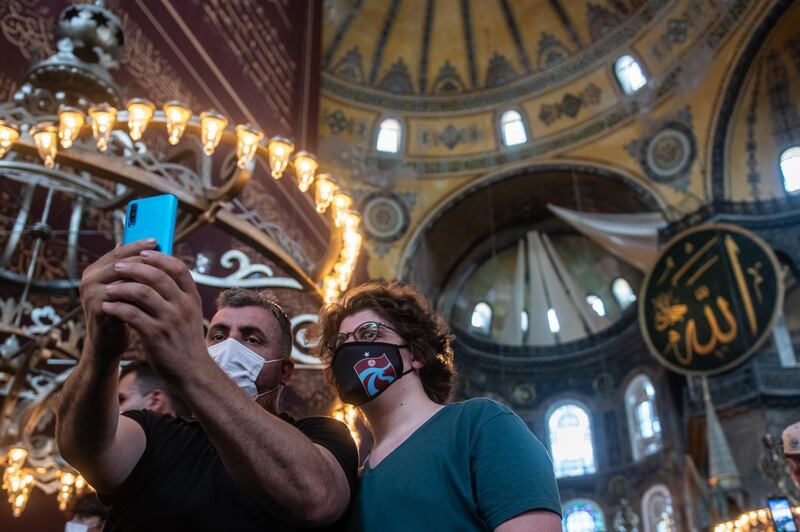 People visit Hagia Sophia Mosque after the first official Friday prayers in Istanbul, Turkey. Getty Images