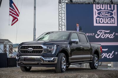 DEARBORN, MI - SEPTEMBER 17: The 2021 Ford F-150 King Ranch Truck appears at the Ford Built for America event at Fords Dearborn Truck Plant on September 17, 2020 in Dearborn, Michigan. Ford held the event to showcase its new advertising campaign, the start of production for the new F-150 pickup truck and the future of the Dearborn Truck Plant.   Nic Antaya/Getty Images/AFP
== FOR NEWSPAPERS, INTERNET, TELCOS & TELEVISION USE ONLY ==
