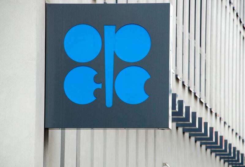 (FILES) In this file photo taken on September 22, 2017, the Organization of the Petroleum Exporting Countries (OPEC) logo is pictured at OPEC's headquarters in Vienna. A meeting of the OPEC + will be held on August 19 via videoconference. / AFP / JOE KLAMAR
