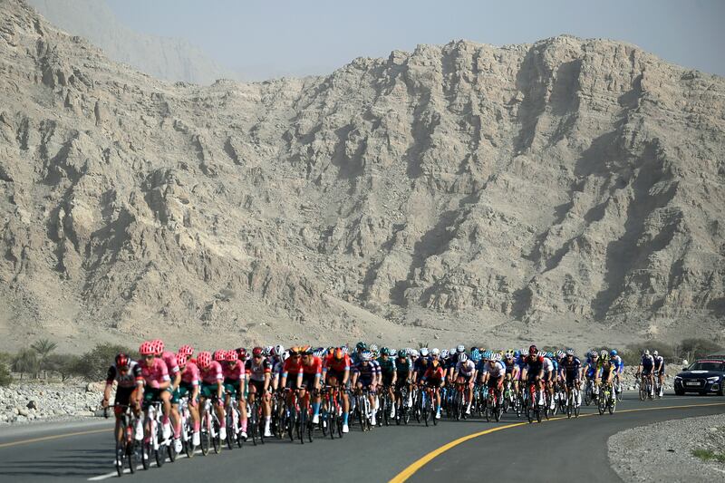 The pack heads into the mountains of Stage Four of the UAE Tour. AP