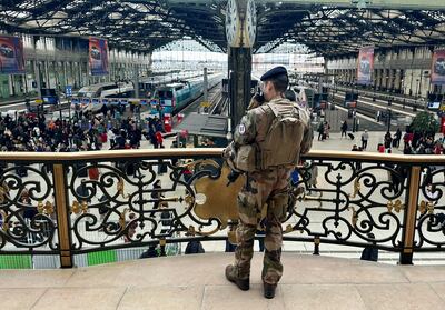 A French soldier secures the Gare de Lyon after the early-morning attack. Reuters 