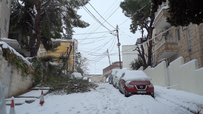 Some electricity lines, which in Jordan is carried on poles, were downed by the snow.