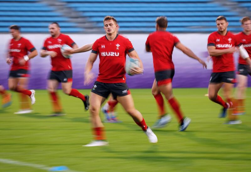Wales' wing Hallam Amos takes part in a training session in Tokyo during the Japan 2019 Rugby World Cup. AFP
