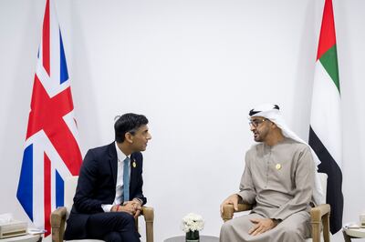 President Sheikh Mohamed with UK Prime Minister Rishi Sunak on the sidelines of the Cop27 climate conference in Egypt last year. Hamad Al Kaabi / UAE Presidential Court
