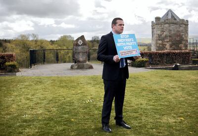 Leader of the Scottish Conservatives, Douglass Ross, during a media photo call in Coldstream. Photograph: Stuart Boulton