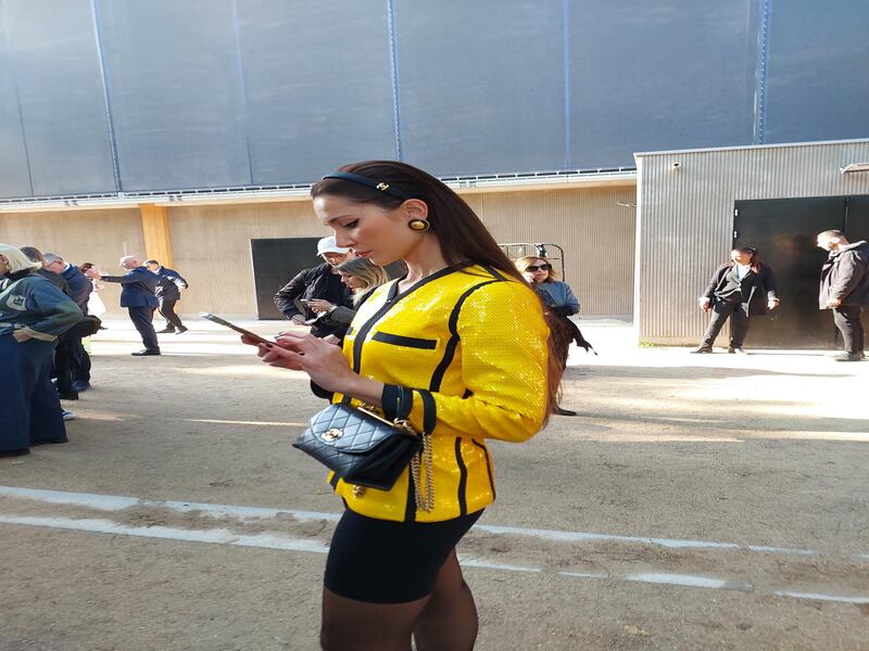 Bright yellow sequins outside Chanel.