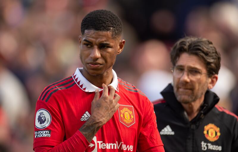 Manchester United's Marcus Rashford picked up a muscle injury against Everton on Saturday. EPA