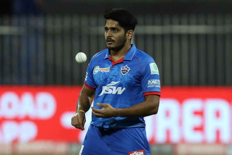 Tushar Deshpande of Delhi Capitals during match 34 of season 13 of the Indian Premier League (IPL ) between the Delhi Capitals and the Chennai Super Kings held at the Sharjah Cricket Stadium, Sharjah in the United Arab Emirates on the 17th October 2020.  Photo by: Arjun Singh  / Sportzpics for BCCI