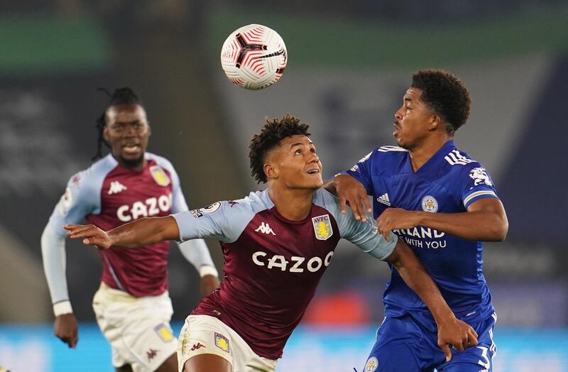 Wesley Fofana of Leicester in action against Ollie Watkins of Aston Villa. EPA