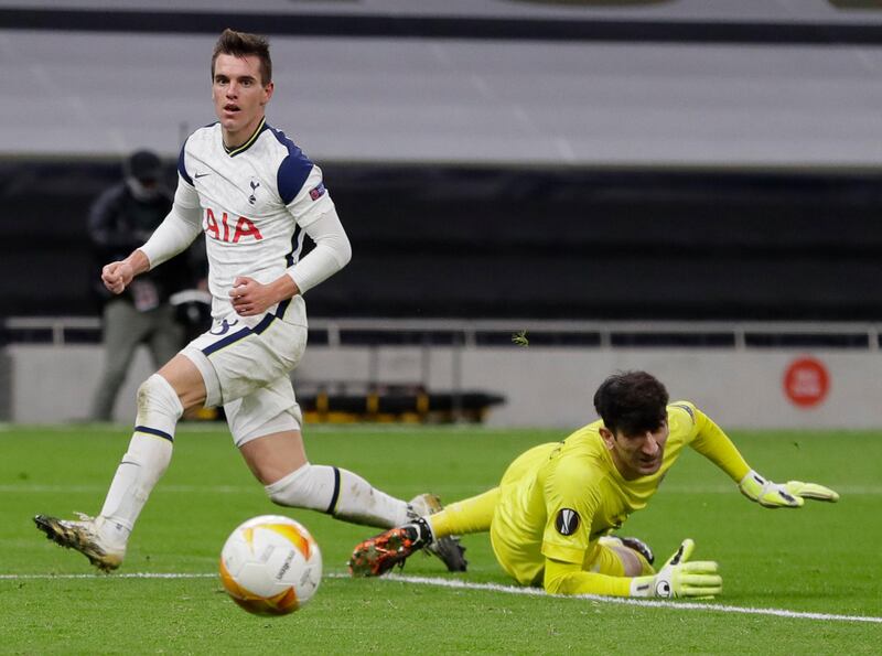 Tottenham's Giovani Lo Celso watches his shot head for the net to make it 2-0. AP