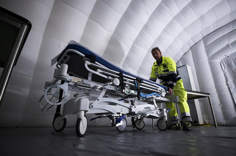Emergency forces install an air dome equipped with medical supplies at Spallanzani hospital in case the number of people suffering from coronavirus increases, Rome, Italy. EPA