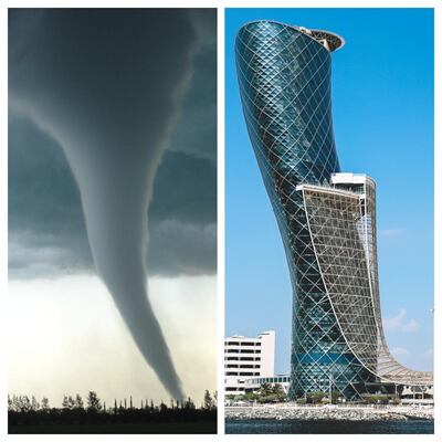 A tornado shown next to the Capital Gate building in Abu Dhabi. Unsplash, Capital Gate