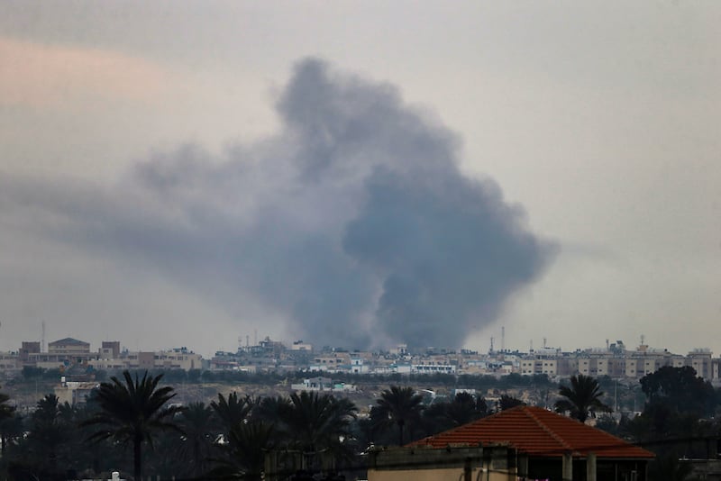 Smoke rises following Israeli air strike during a military operation in Khan Younis, southern Gaza Strip. EPA