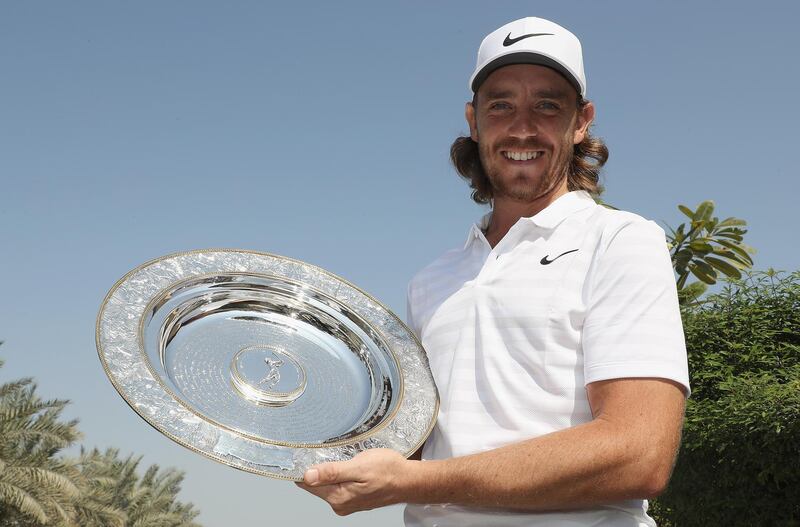 Tommy Fleetwood pictured with the 'Seve Ballesteros Award' which is voted for by the players ahead of the Abu Dhabi HSBC Championship. Matthew Lewis / Getty Images