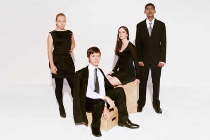 Abu Dhabi, United Arab Emirates - January 24, 2011
 A studio portrait of a group of teenagers who are aspired to be successful. From left to right, Robyn Glennie,  James Bonner, Laura Worger and Rohit Zachariah. Styled by Nadia El Dasher and art directed by Wai Chung. ( Tina Chang /  The National )