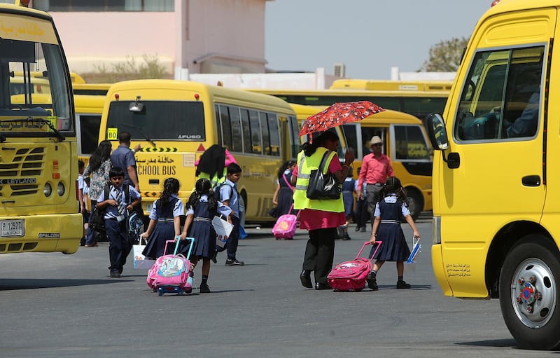 Dubai, 28, August, 2016 : Childrens from JSS Private School get back home after the first day   in Dubai. ( Satish Kumar / The National )
ID No: 65028
Section: Standalone *** Local Caption ***  SK-UAESchools-28082016-011.jpg