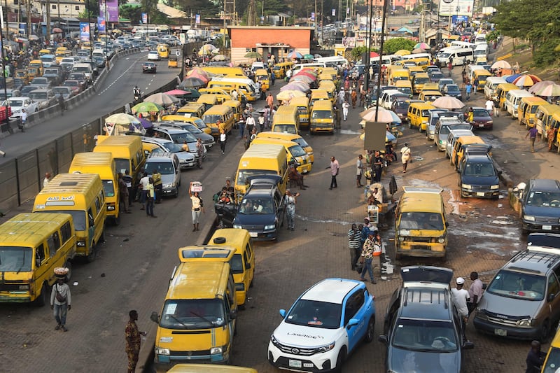 Traffic chaos at Ojodu-Berger bus station in Lagos, Nigeria's commercial capital, which has a population of about 15 million. AFP