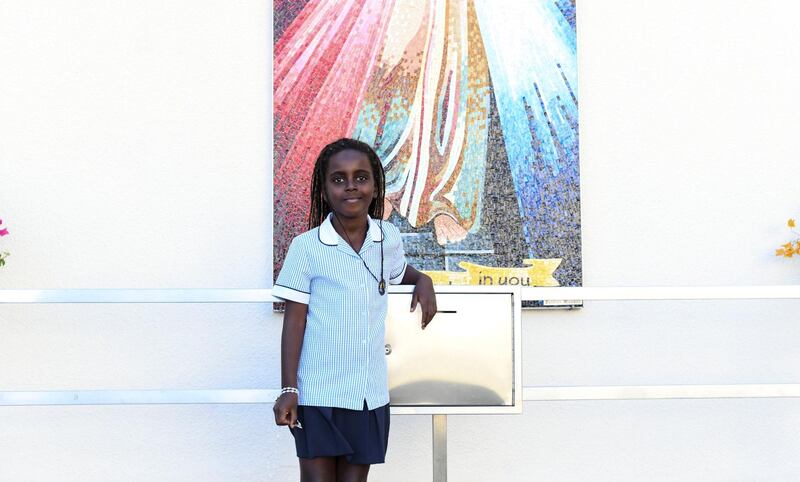 Abu Dhabi, United Arab Emirates - Sean Davis, 6 drew and presented a painting for the Pope at St. JosephÕs Cathedral on February 5, 2019. Khushnum Bhandari for The National
