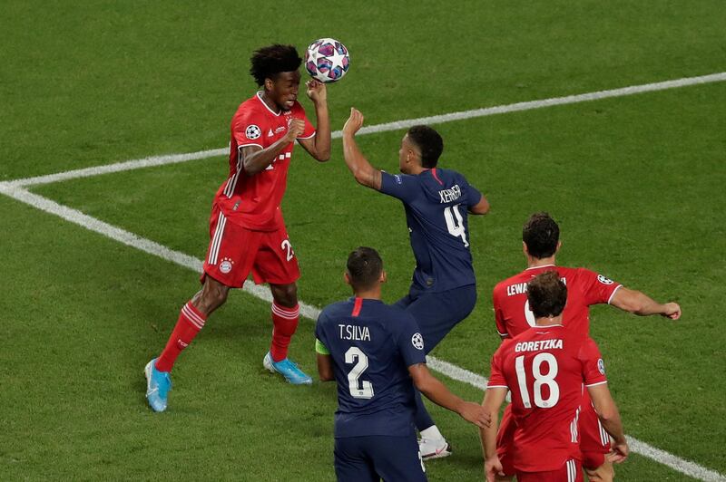 Soccer Football - Champions League - Final - Bayern Munich v Paris St Germain - Estadio da Luz, Lisbon, Portugal - August 23, 2020  Bayern Munich's Kingsley Coman scores their first goal, as play resumes behind closed doors following the outbreak of the coronavirus disease (COVID-19)  Manu Fernandez/Pool via REUTERS