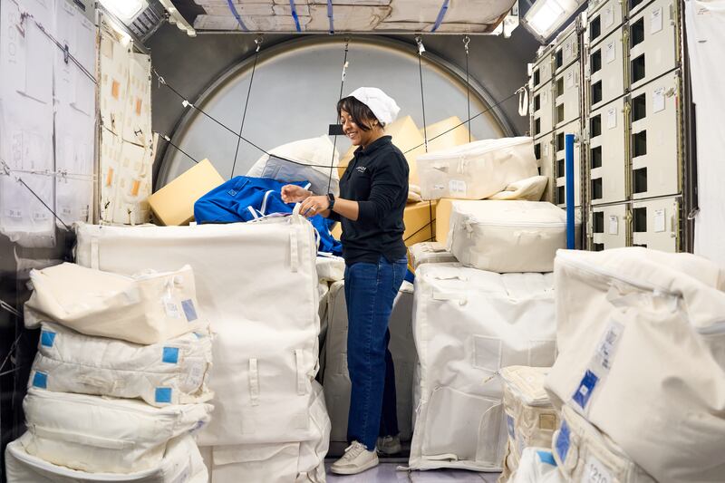 Ms Barnawi trains inside a mock-up of the ISS
