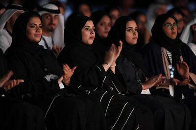 ABU DHABI, UNITED ARAB EMIRATES - March 08, 2017: Students attend the Mohamed Bin Zayed Majlis for Future Generations summit, at Abu Dhabi National Exhibition Centre (ADNEC).

( Hamad Al Kaabi / Crown Prince Court - Abu Dhabi )
— *** Local Caption ***  20170308HKDSC_0550.jpg