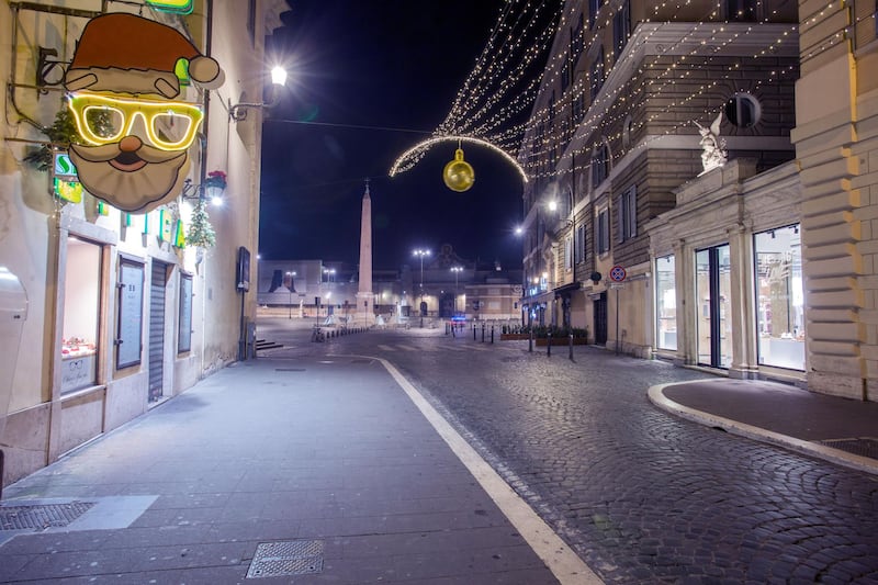 Festive decorations on an empty Via del Babuino in Rome, Italy. Bloomberg