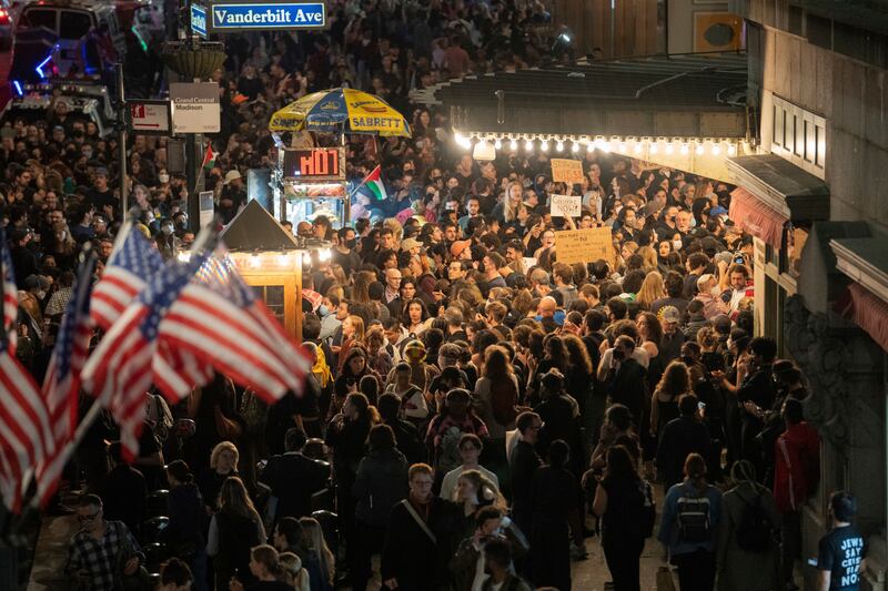 Protesters calling for a ceasefire between Israel and Hamas gather at Grand Central Terminal in New York city. AP Photo