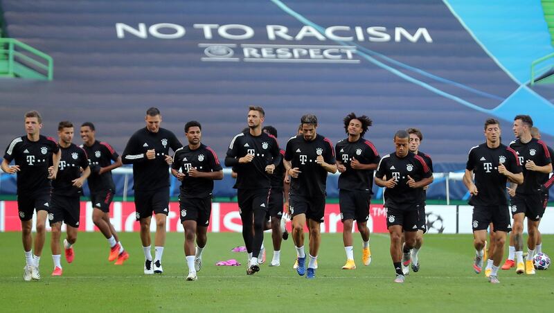Bayern Munich players during training in Lisbon. EPA