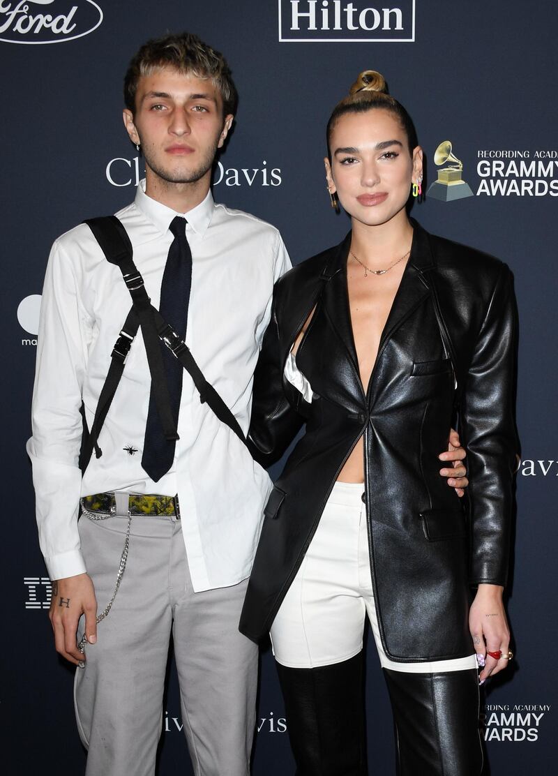 Anwar Hadid and Dua Lipa attend the Pre-Grammy Gala and Grammy Salute to Industry Icons Honouring Sean 'Diddy' Combs on January 25, 2020 in Beverly Hills, California. AFP