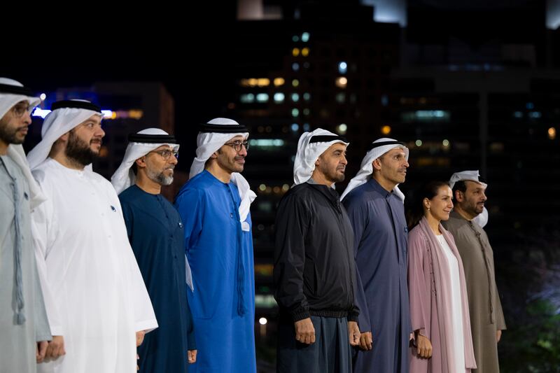 President Sheikh Mohamed with Sheikh Abdullah bin Zayed and other digintaries at the Mohamed bin Zayed Water Initiative launch in Khalidiyah. All photos: UAE Presidential Court
