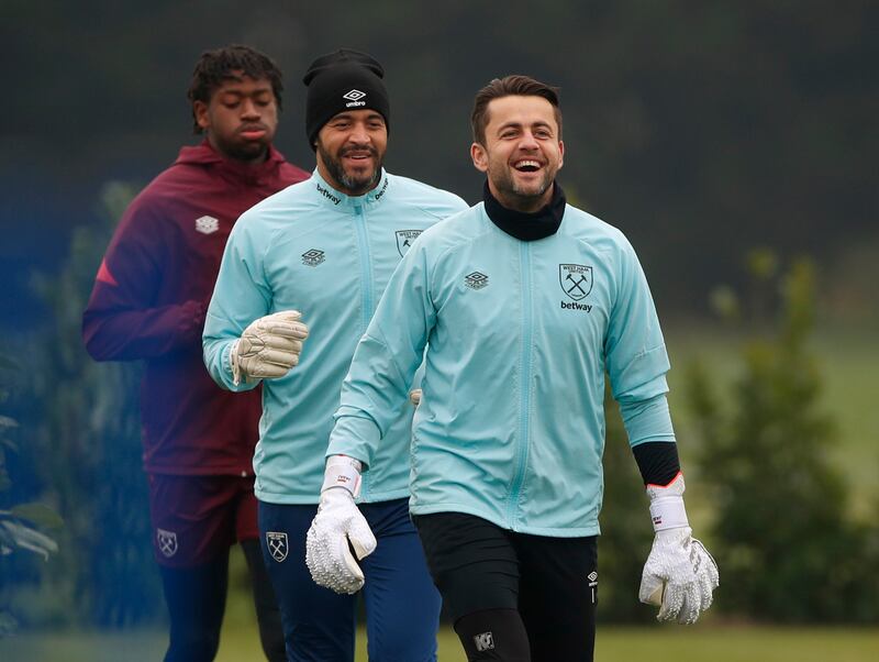 West Ham United gaolkeeper Lukasz Fabianski, front, with Darren Randolph. Reuters