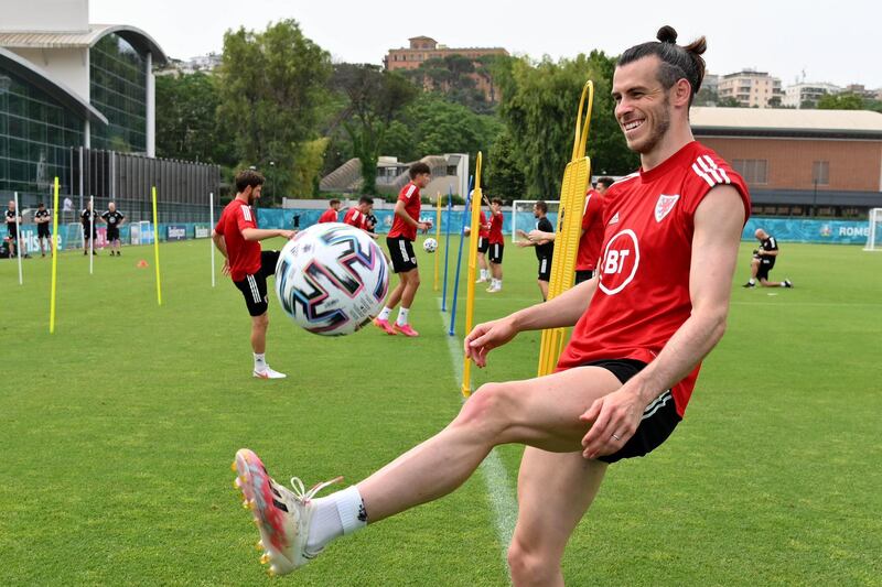 Gareth Bale during the Wales training session at the Acqua Acetosa sport centre. Getty