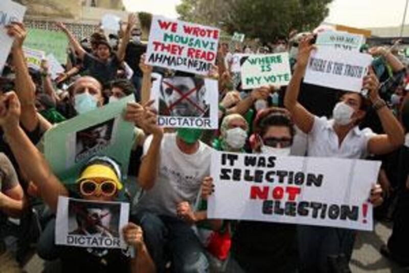 Iranians in Dubai protesting against the Iranian presidential election outside the Consulate General of Islamic Republic of Iran office in Dubai.