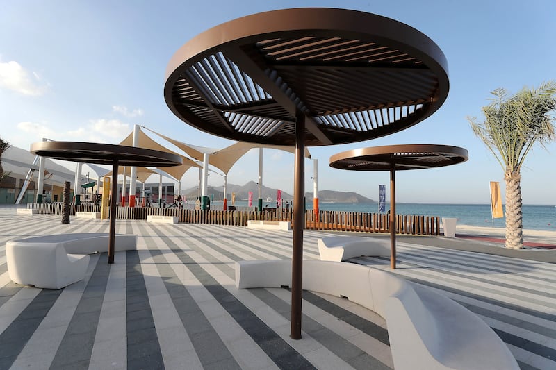 SHARJAH, UNITED ARAB EMIRATES , Feb 12  – 2020 :- Sitting area for the visitors at the newly opened public beach at the Khor Fakkan area in Sharjah.  (Pawan  Singh / The National) For Photo Feature 