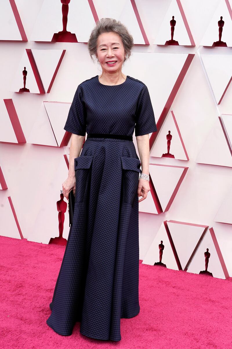 Youn Yuh-jung, in Marmar Halim, arrives for the 93rd annual Academy Awards ceremony at Union Station in Los Angeles, California, on, 25 April 25, 2021. EPA