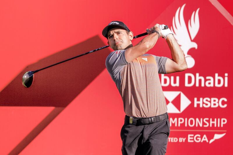 Abu Dhabi, United Arab Emirates, January 16, 2020.  2020 Abu Dhabi HSBC Championship.
--  Fabrizio Zanotti tees off from the 1st tee.
Victor Besa / The National
Section:  SP
Reporter:  Paul Radley and John McAuley