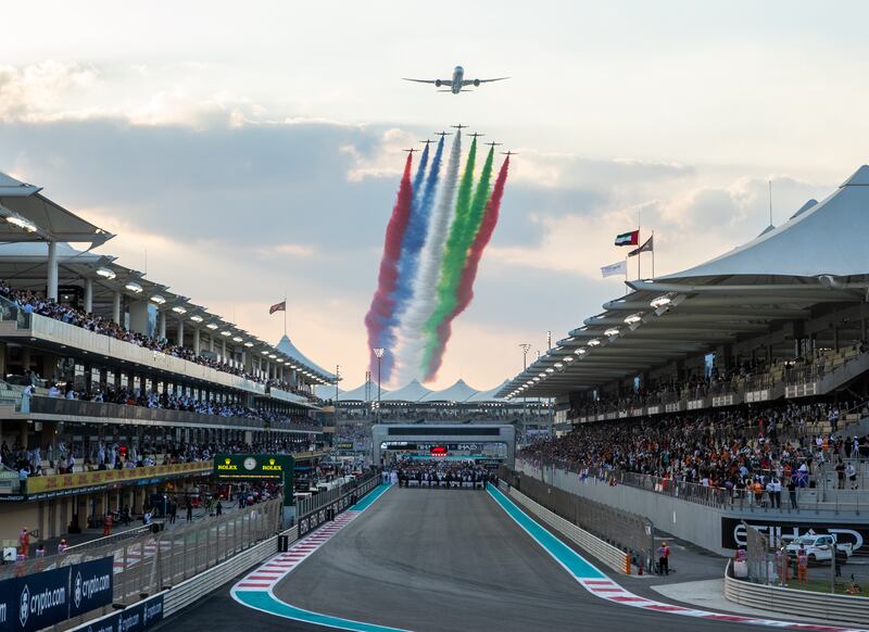 Etihad Airways jets perform a flyover before the final race of the Etihad Airways Abu Dhabi Grand Prix on December 12. Victor Besa / The National