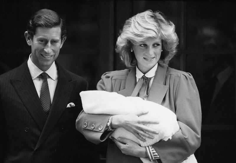 Diana and Prince Charles with Prince Harry leave St Mary's Hospital in Paddington, west London, in 1984