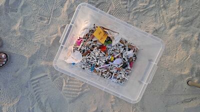 Cigarette butts and other rubbish collected by the clean-up team in Dubai. Photo: Wishful