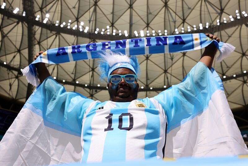 An Argentina fan wears the famous number ten shirt of Lionel Messi. Photo: Getty Images
