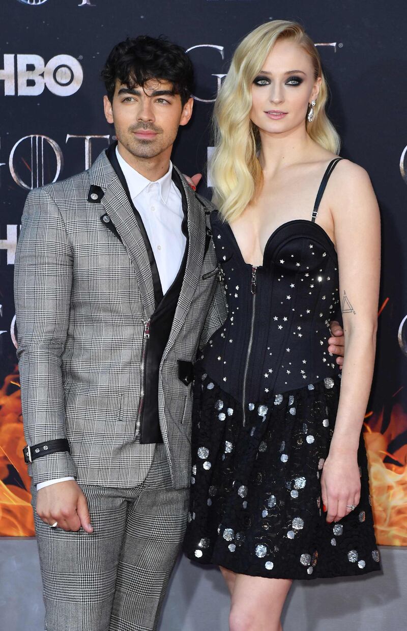 Sophie Turner (Sansa Stark) and Nick Jonas arrive for the 'Game of Thrones' final season premiere at Radio City Music Hall on April 3, 2019 in New York. AFP