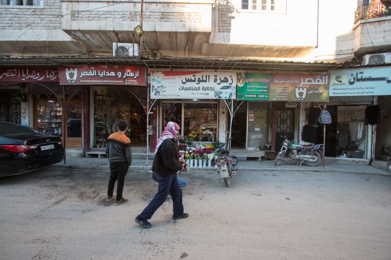 Flower shops in the centre of Idlib, days before Valentine's Day.