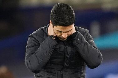 SoccerArsenal manager Mikel Arteta looks dejected after the defeat at Everton. Reuters