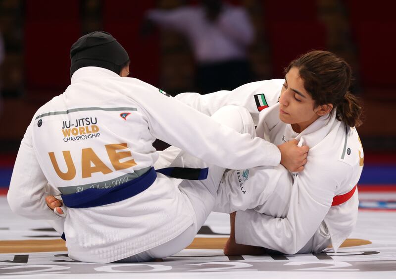 Shamma Al Kalbani (Red) beats Haya Al Jhoori in the -63kg division. Chris Whiteoak / The National