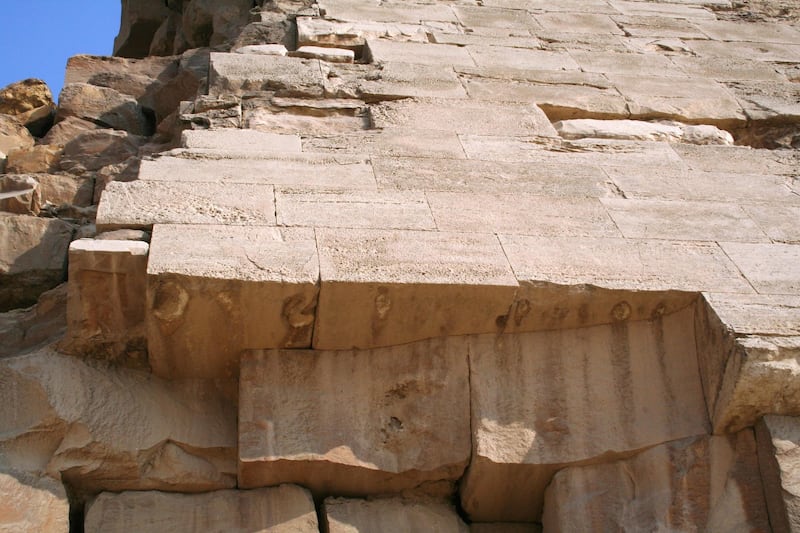 Another example of the damage at the Bent Pyramid. Courtesy Peter James