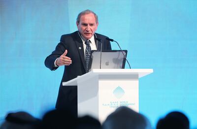 George Friedman, founder of Geopolitical Futures, speaks at the World Government Summit. Pawan Singh / The National

